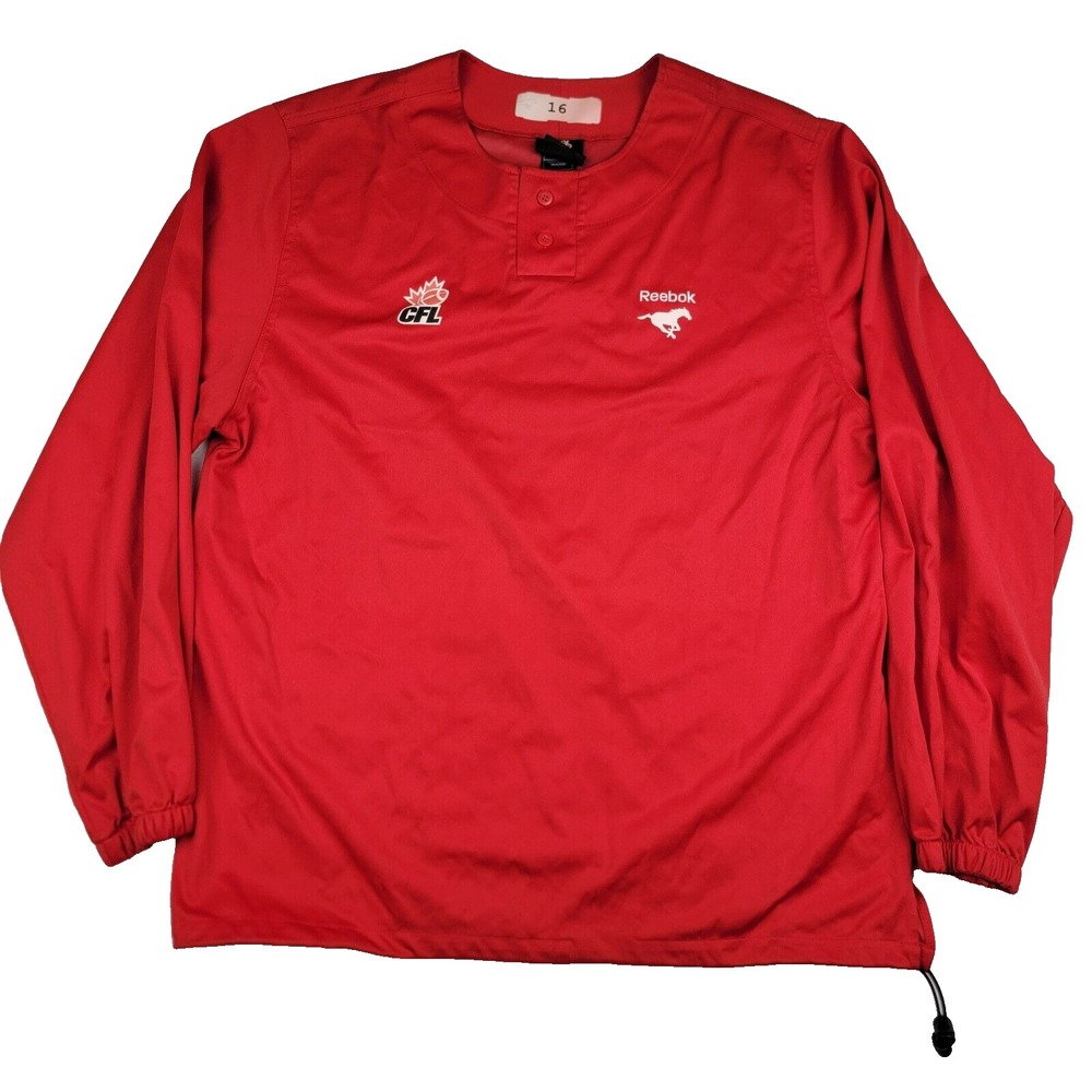 Reebok CFL Calgary Stampeders Red Henley Pullover Windbreaker Mens XL